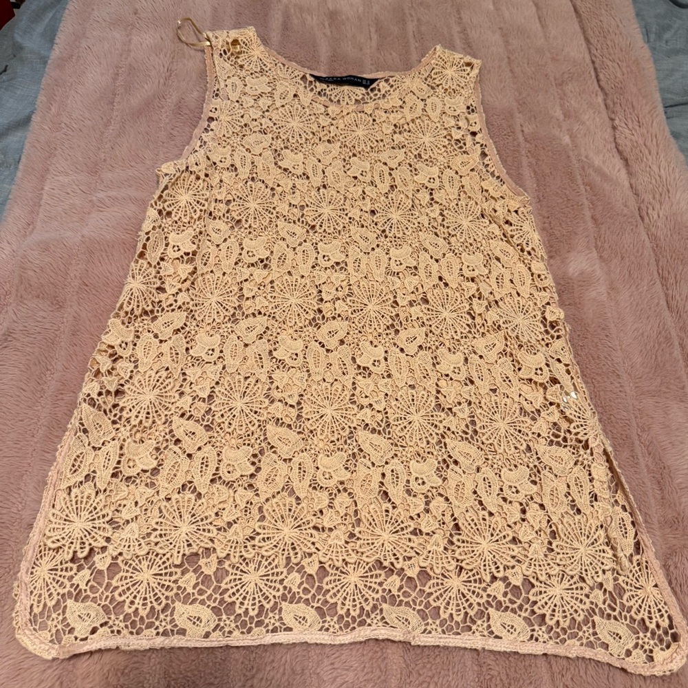 Zara Floral Lace Sleeveless Blouse - Beige